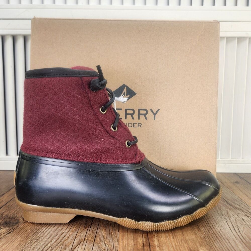 Sperry Saltwater Emboss Woolcord Women's 6.5 M Red Insulated Duck Boots STS85836